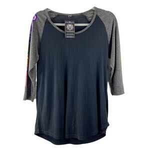 Chakras Yoga Workout Black & Gray Henley Top 3/4 Sleeve Womens NWT Size M